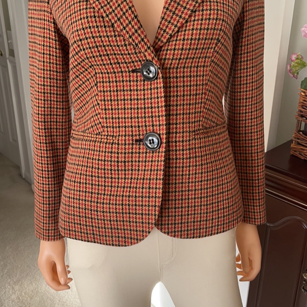 Talbots Houndstooth Plaid Wool Blend Blazer Tailored Classic Peplum Back - Picture 5 of 11